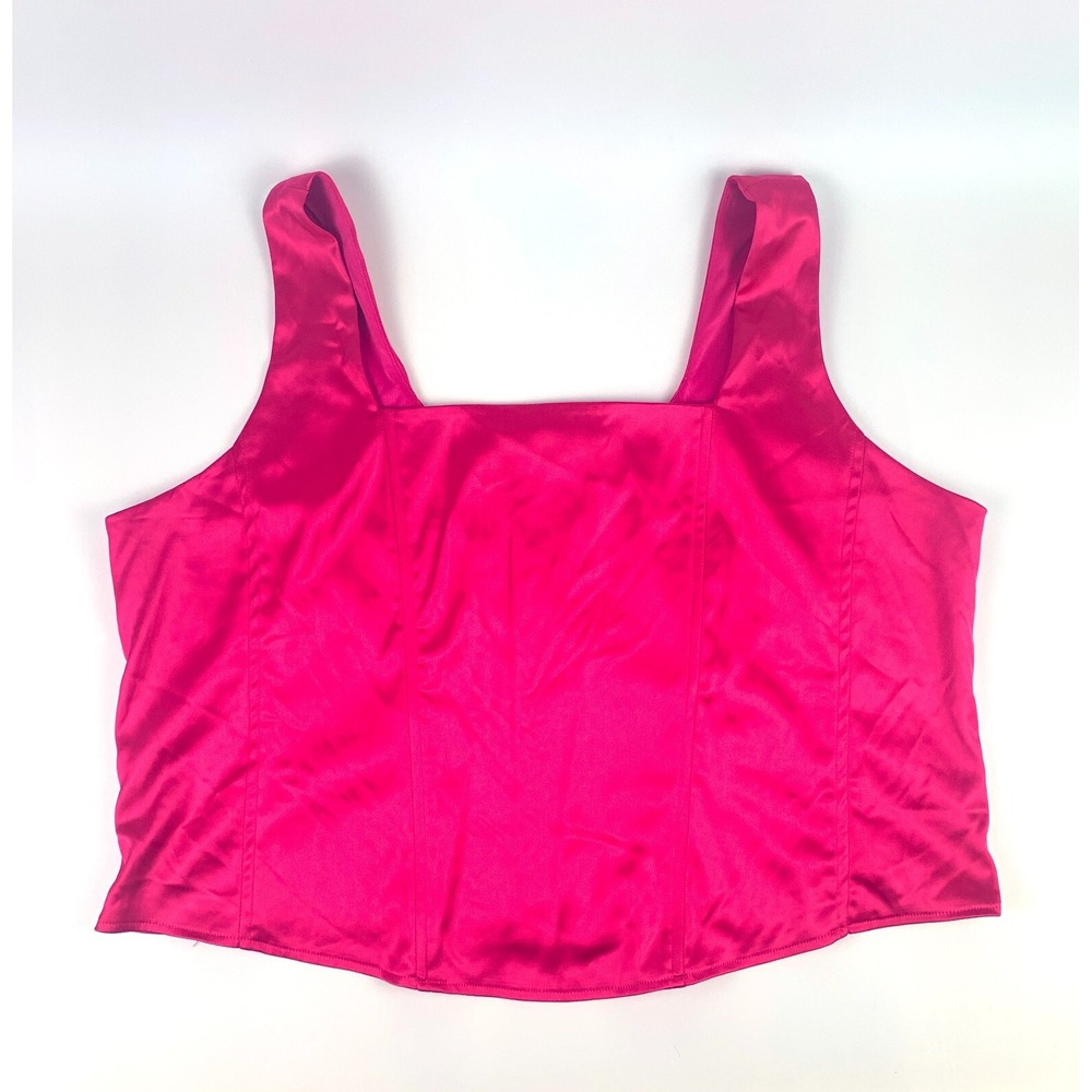 Torrid Satin Sleeveless Corset Top Hot Pink Sz‎ 4 Zip Back Square Neck Sexy READ